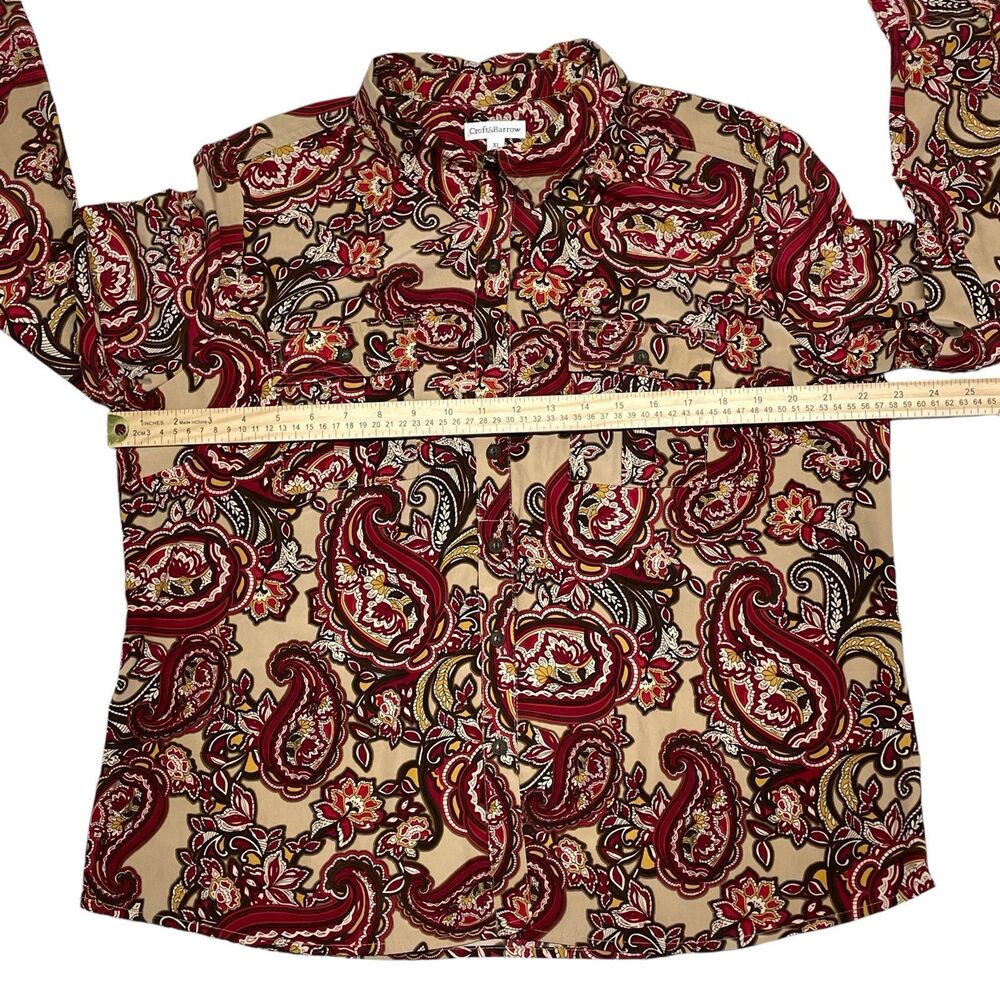 Croft & Barrow Women's Top XL Red Paisley Print Button Down Blouse Long Sleeves - Picture 6 of 8